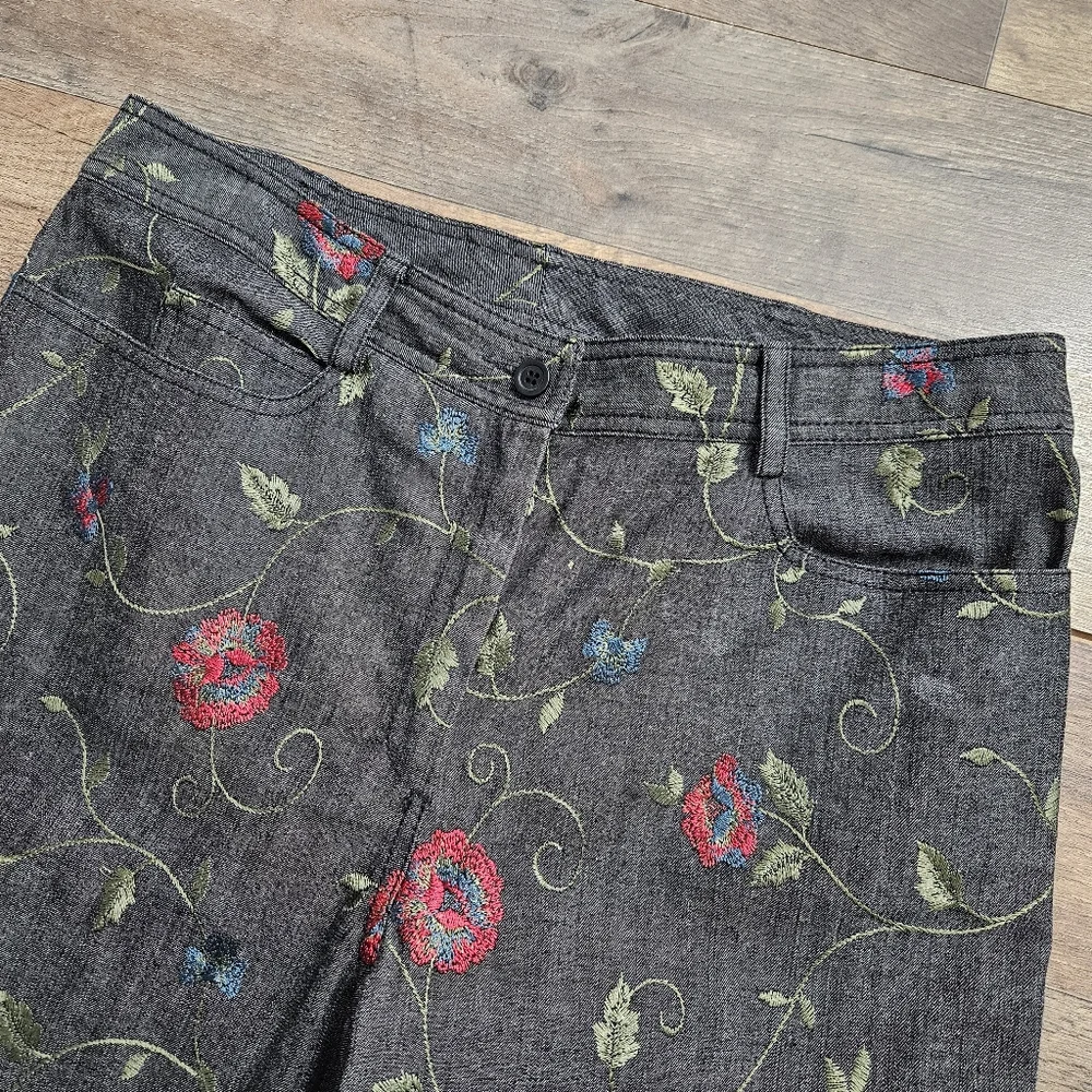 WORTH Floral Embroidered Straight Leg Pants‎ Cotton Stretch Size 8 Vintage